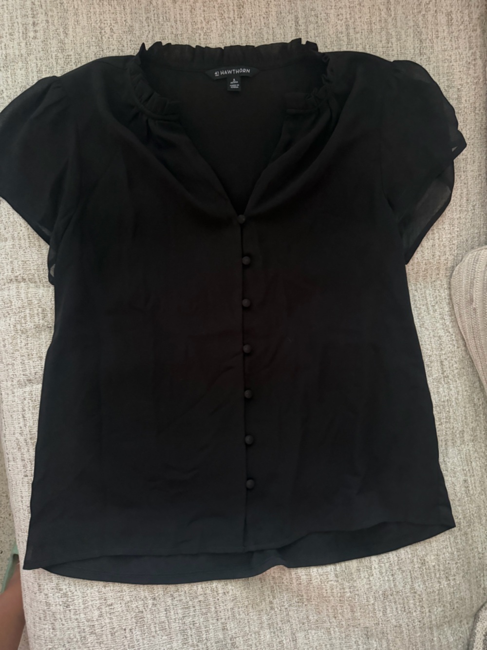 41 Hawthorn Black Button-Front Flutter Sleeve Blouse